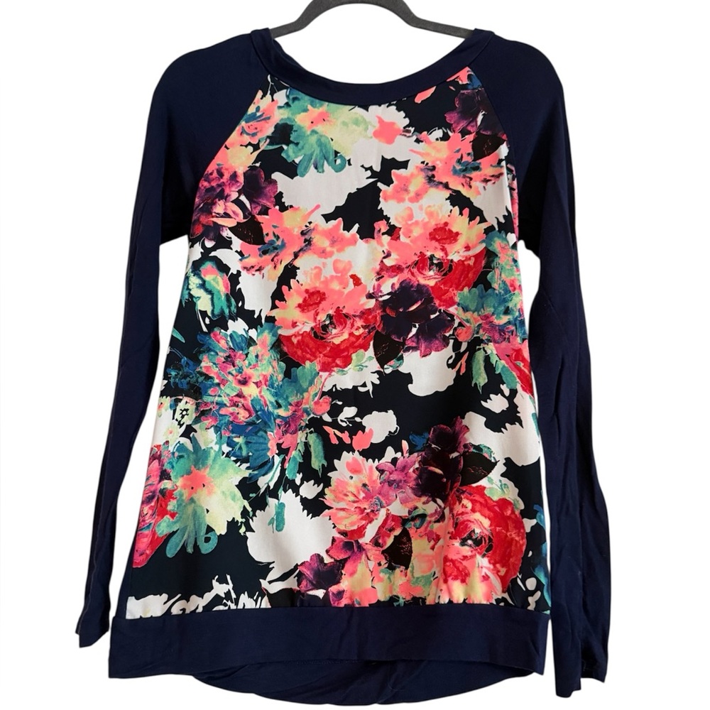 12 Pm By Mon Ami Floral Sweatshirt - Navy and Multicolor